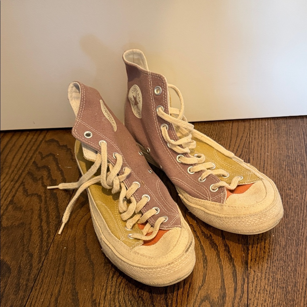 Converse Two-Tone Canvas Sneakers in Pink, Orange, Yellow and Cream